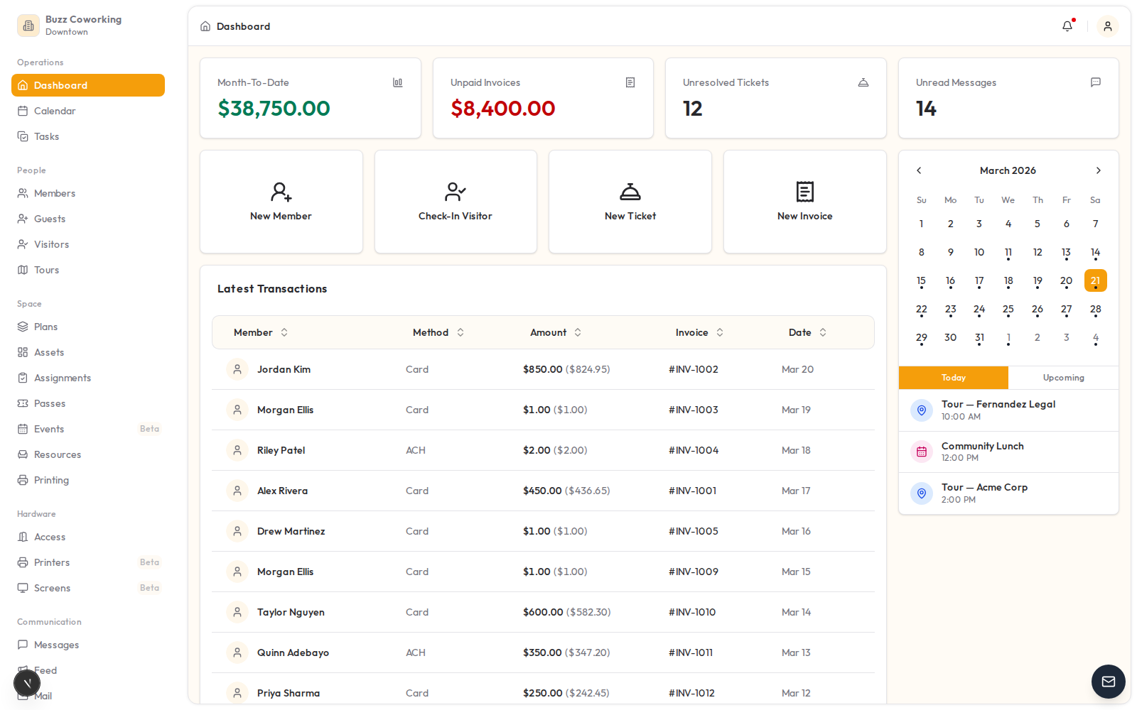 Doorza dashboard in Amber