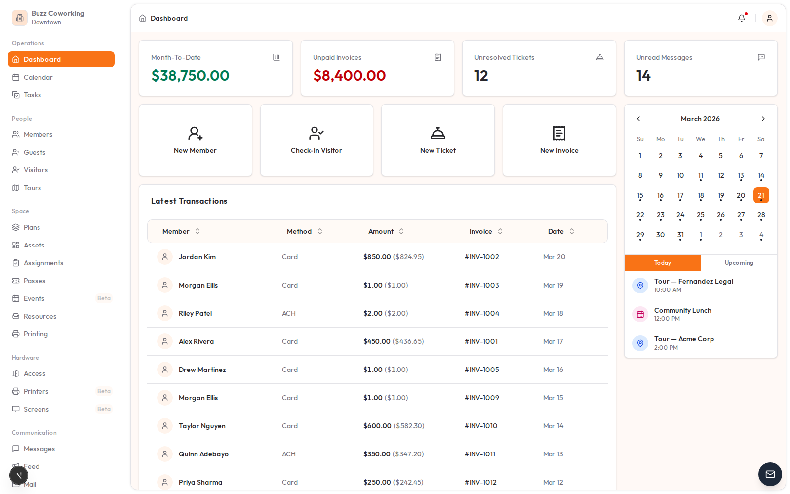 Doorza dashboard in Orange