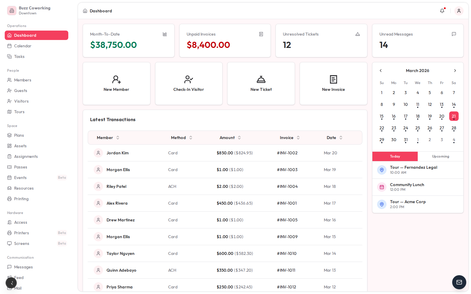 Doorza dashboard in Rose