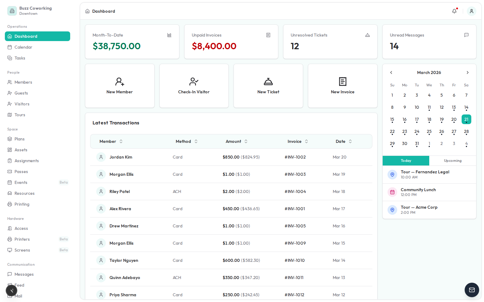 Doorza dashboard in Teal