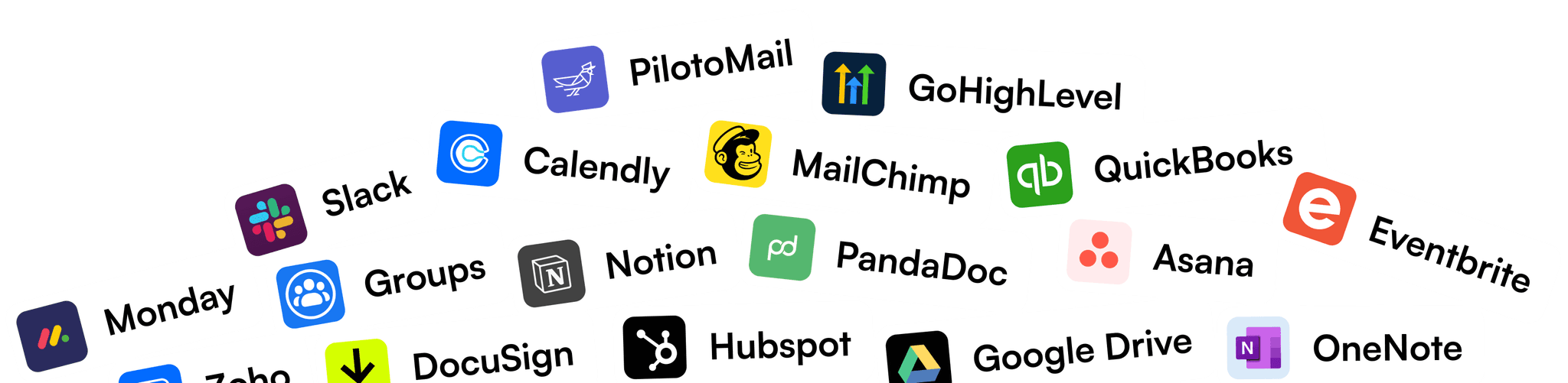 Tools that Doorza replaces including Slack, Calendly, MailChimp, QuickBooks, Monday, Notion, and more